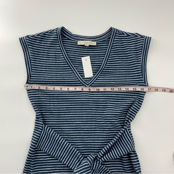 NWT Loft Striped Tie Waist V-Neck Midi Dress - 100% Cotton Blue Neutral - Picture 6 of 12